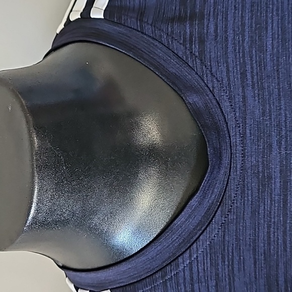 adidas Heather Dark Blue Short Sleeve Tee with White Stripes - Picture 4 of 13